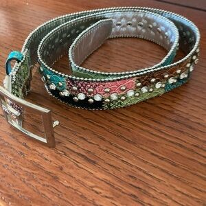 GUESS Belt Multicolor Faux Snakeskin Finish Rhinestones Vintage Y2K Size L